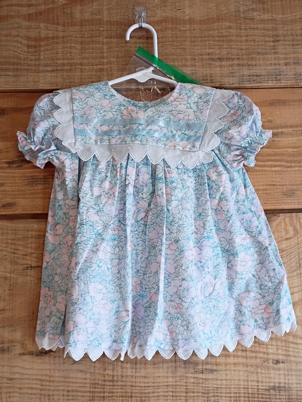 Vintage 90s Y2K Baby Girls Floral Lace-Trim Collared Prairie Cottage Core Dress